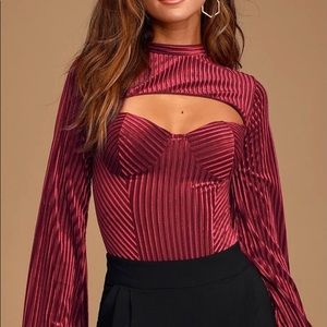 Lulus burgundy velvet cutout bodysuit